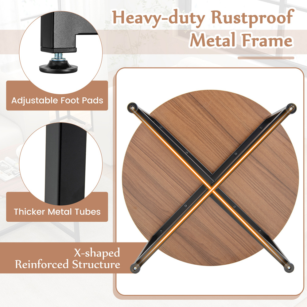 Costway Walnut Metal Coffee Table Set of 3 Image 7