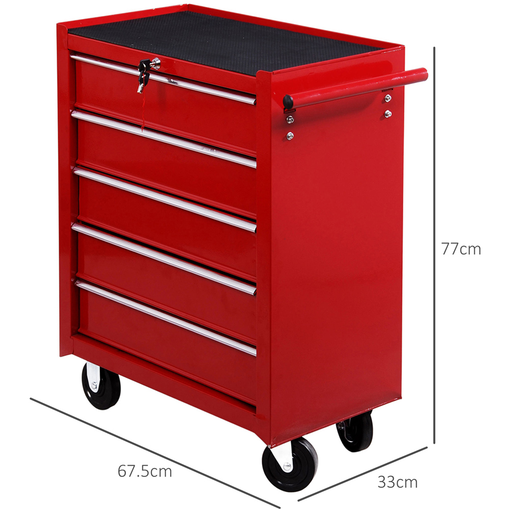 HOMCOM 5 Drawer Red Steel Roller Tool Chest with Handle Image 7
