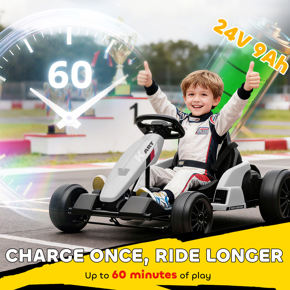 Tommy Toys AIYAPLAY Kids White Electric Ride One Go Kart with Drift Mode and Adjustable Seat 24V Image 5