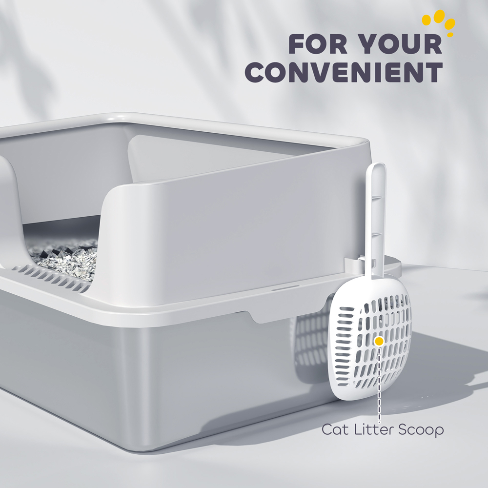 PawHut High Sided Stainless Steel Cat Litter Box with Scoop Image 8