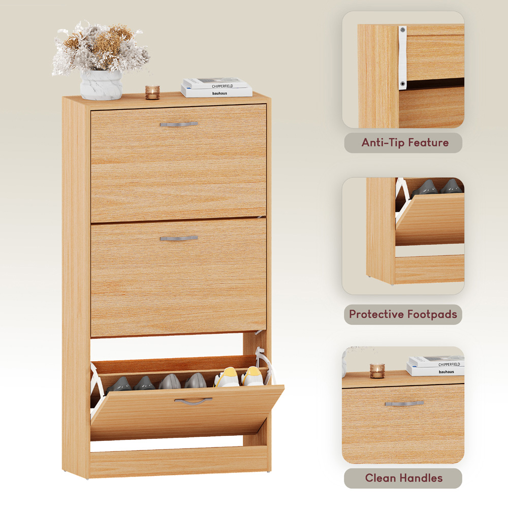VIDA DESIGNS Pine Effect 3 Drawer Shoe Cabinet Image 5