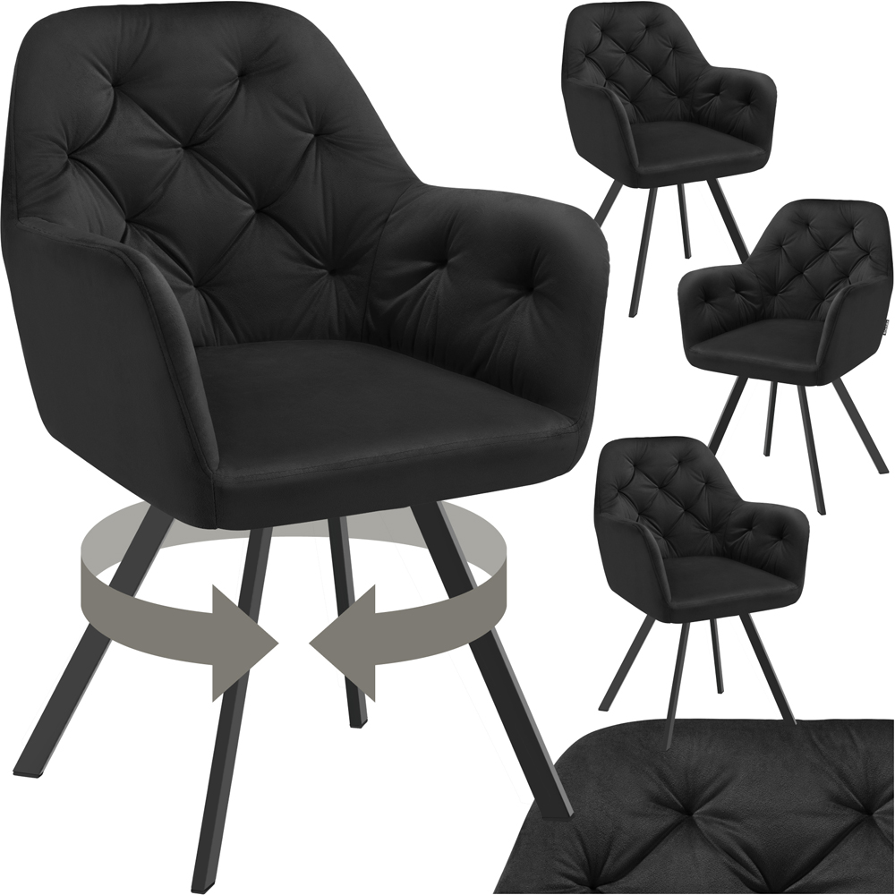 tectake Lucia Black Padded and Quilted Swivel Armchair Set of 4 Image 2