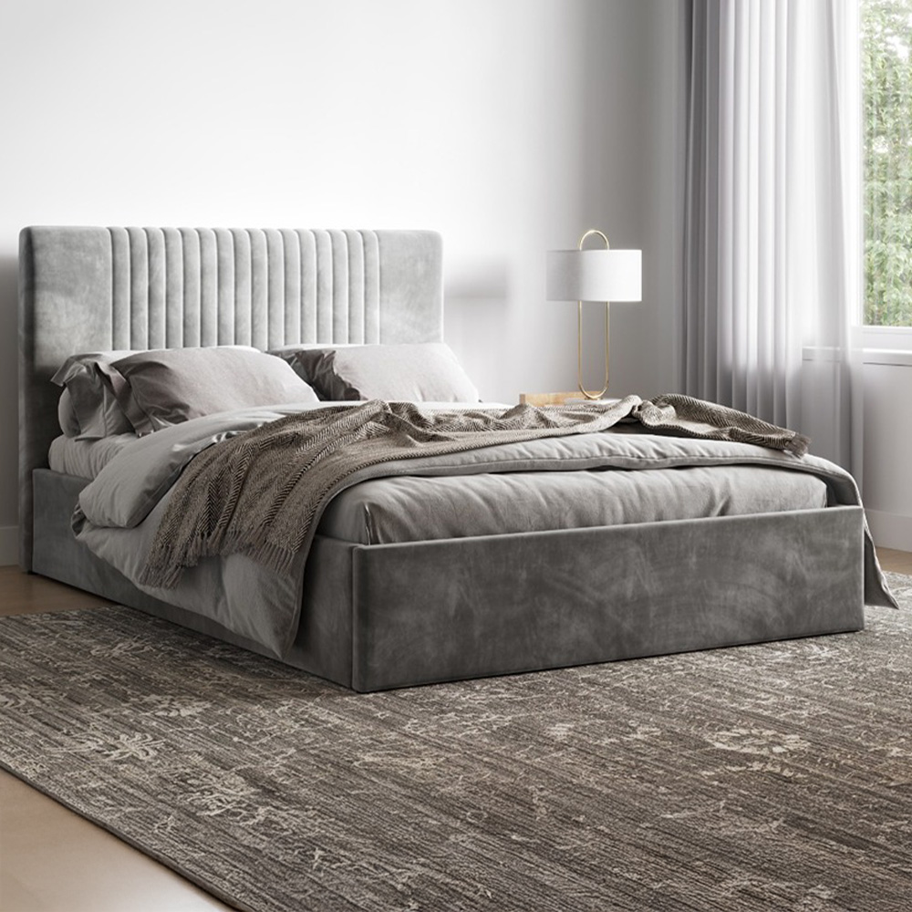 Flair Sonar Double Silver Velvet Ottoman Bed Image 1