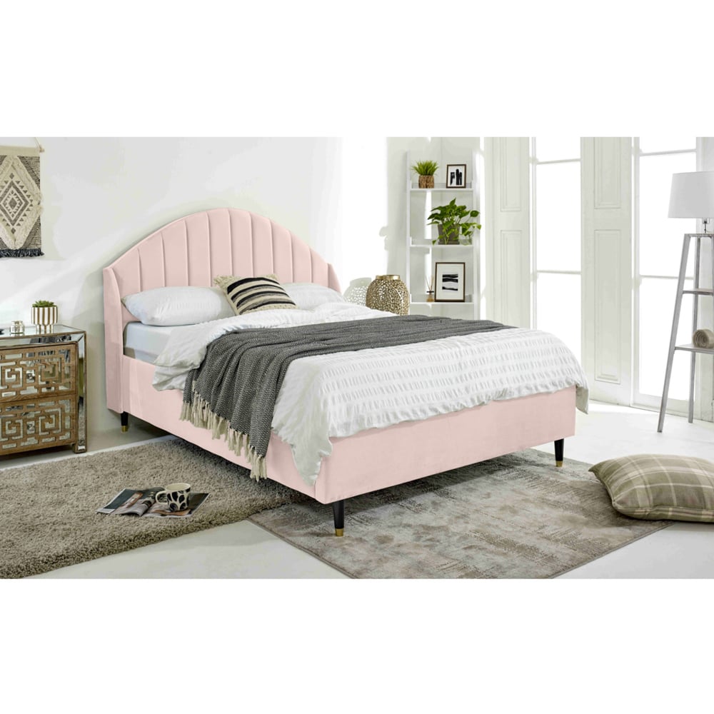 Eleganza Elysium Small Double Pink Plush Velvet Bed Frame with Curved Winged Headboard Image 6