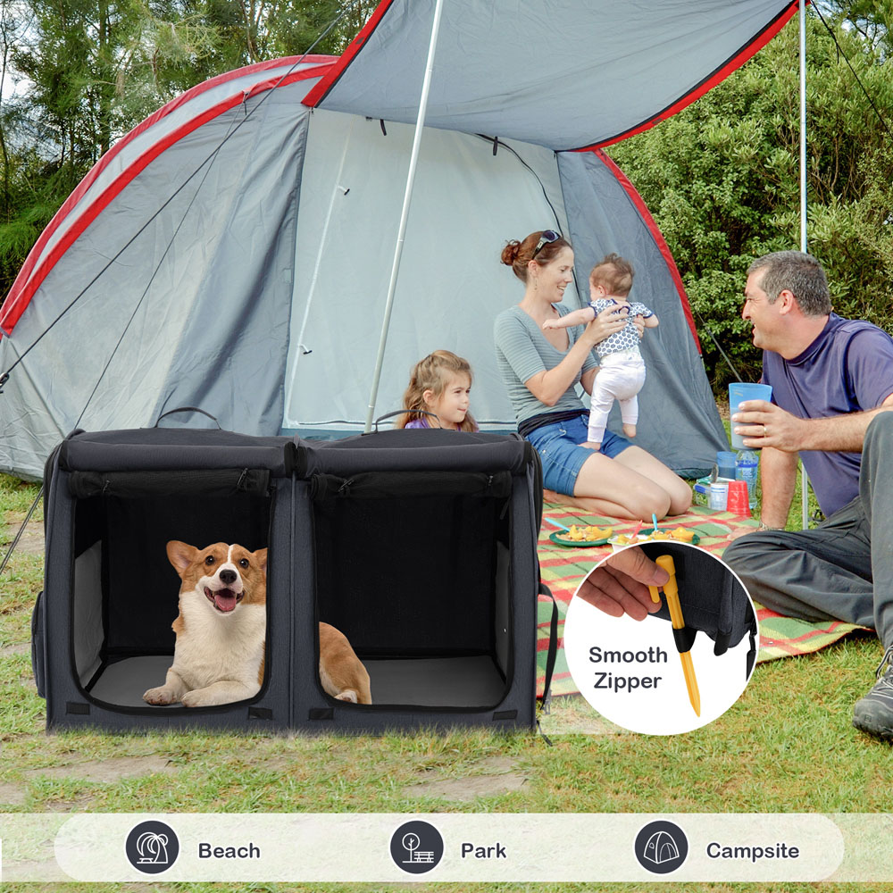 Costway Black 2 Tier Pet Travel Carrier with Removable Hammocks Image 4