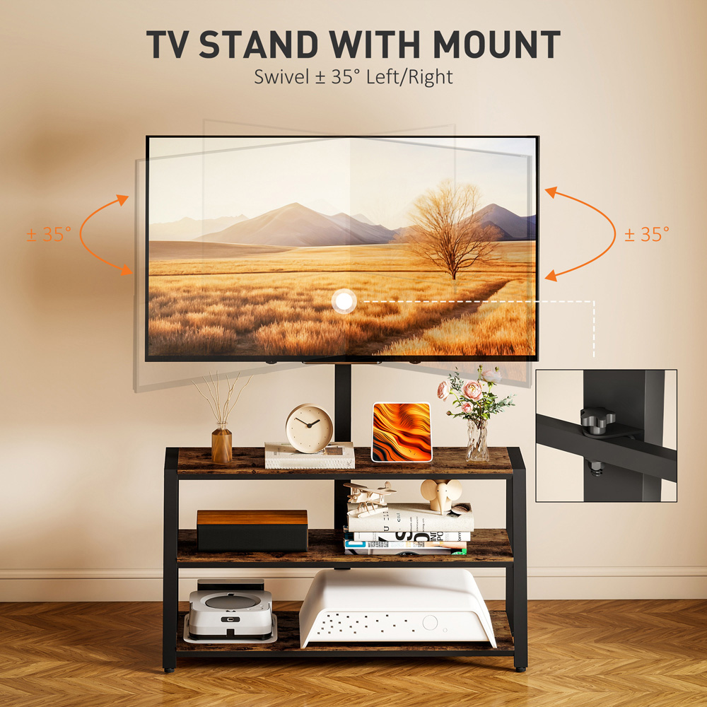 HOMCOM 3 Shelf Brown TV Stand with Swivel Bracket Image 8