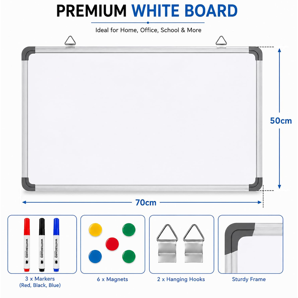 ATEK Magnetic Dry Wipe Wall Mounted Whiteboard with 3 Marker and 6 Magnet 600 x 400mm Image 7