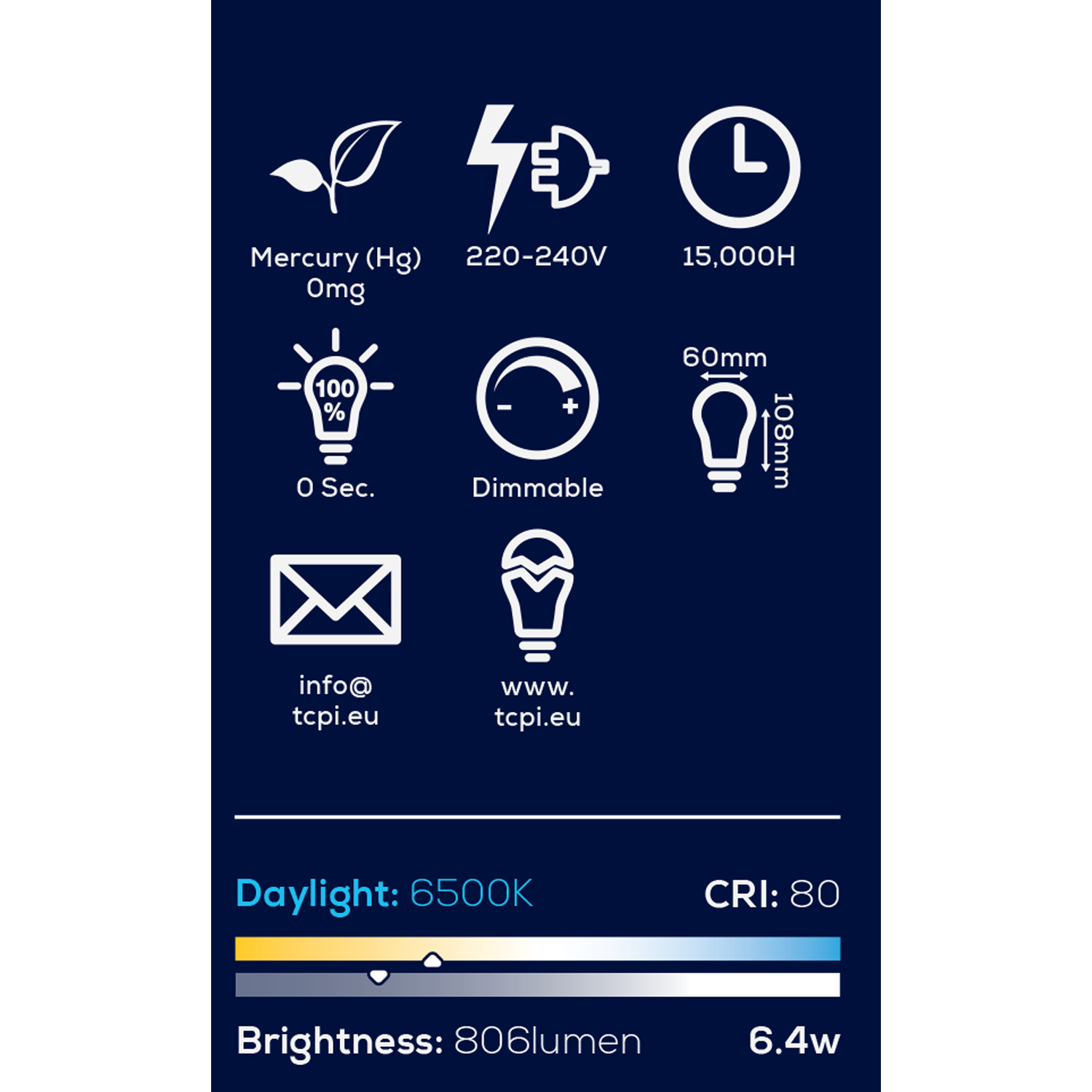 TCP Filament Classic 806L E27 Dimmable Bulb - Daylight Image 2