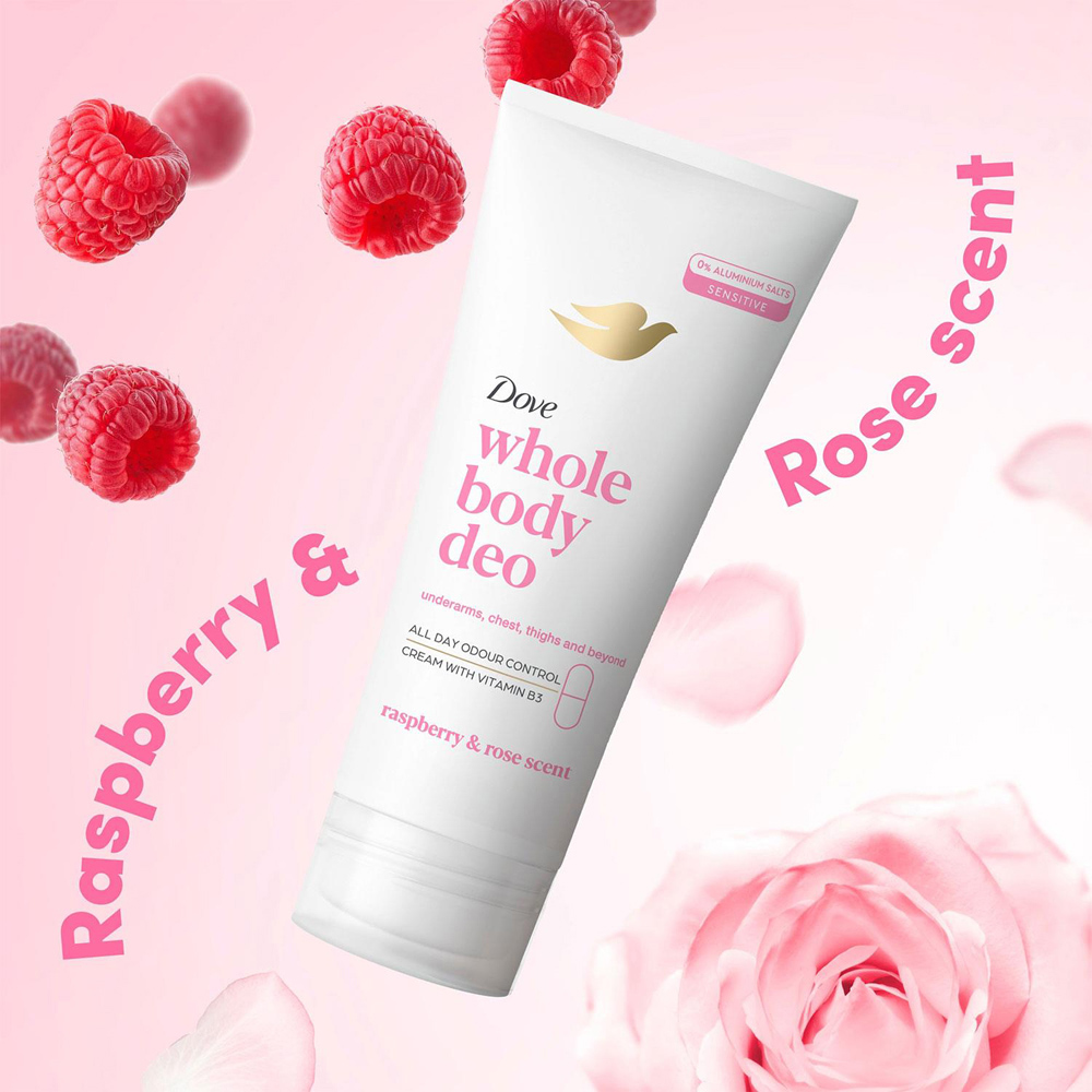 Dove Whole Body Raspberry and Rose Odour Protection Deodorant Cream 75ml 6 Pack Image 3