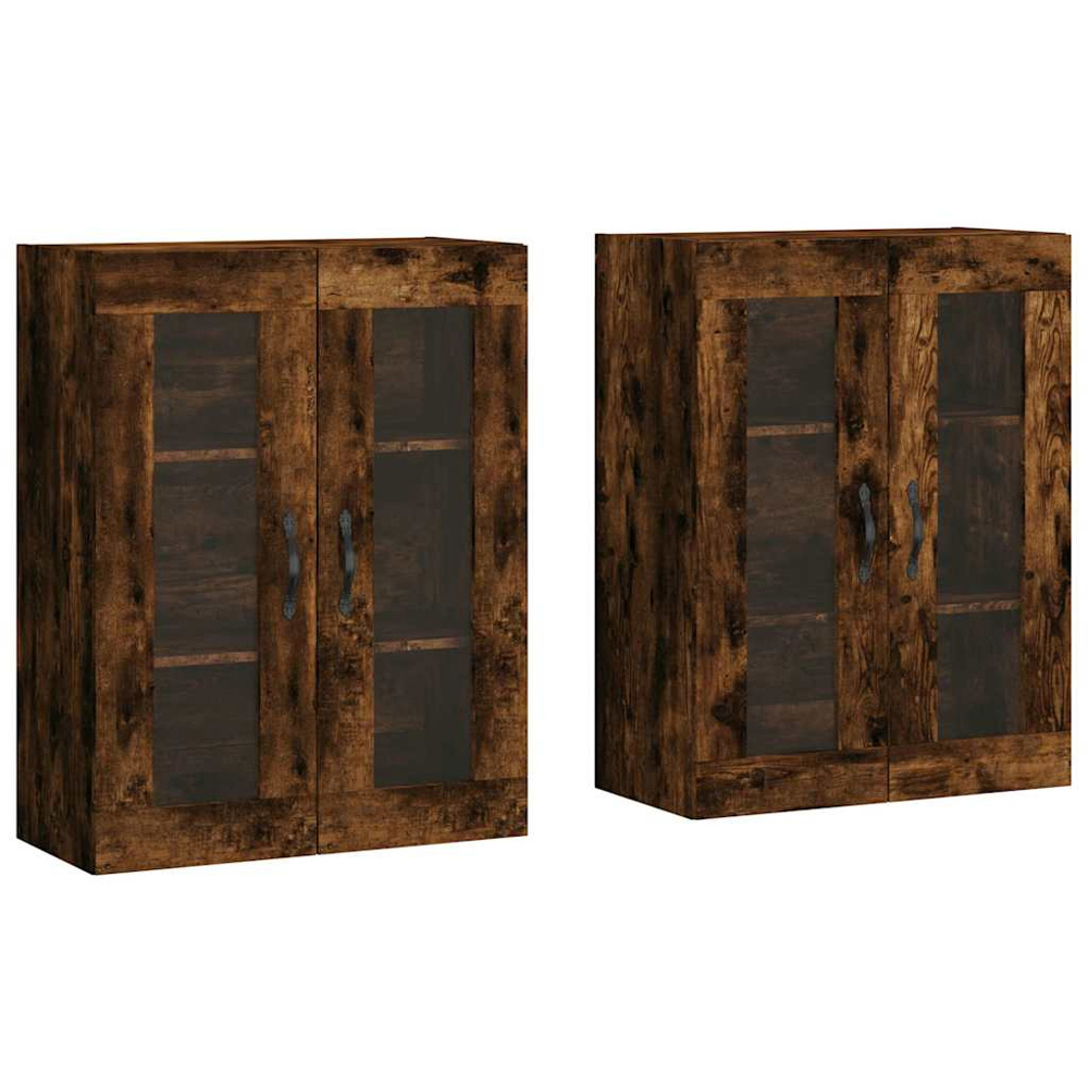 vidaXL 2 Glass Door Smoked Oak Wooden Wall-Mounted Cabinet Set of 2 Image 2