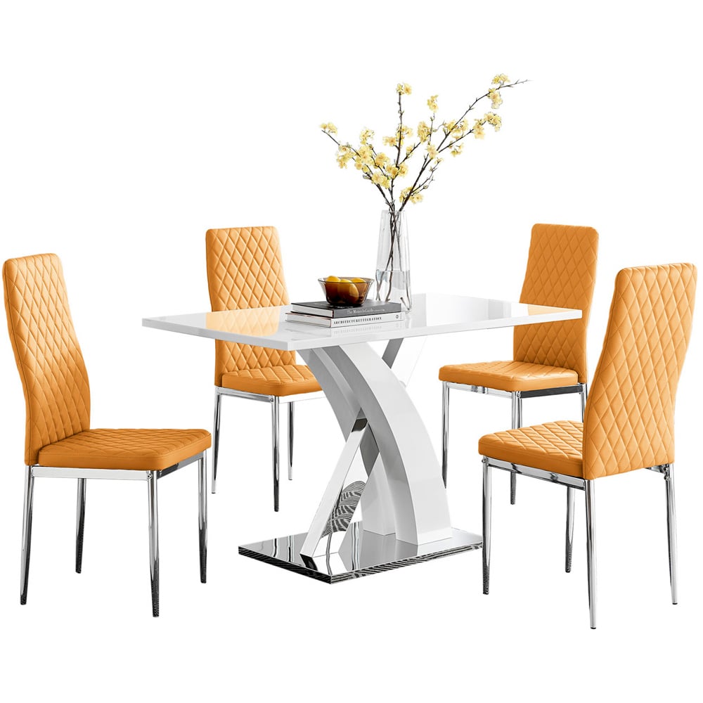 Furniturebox Columbia Valera 4 Seater Dining Set White Gloss Mustard Yellow and Chrome Image 2