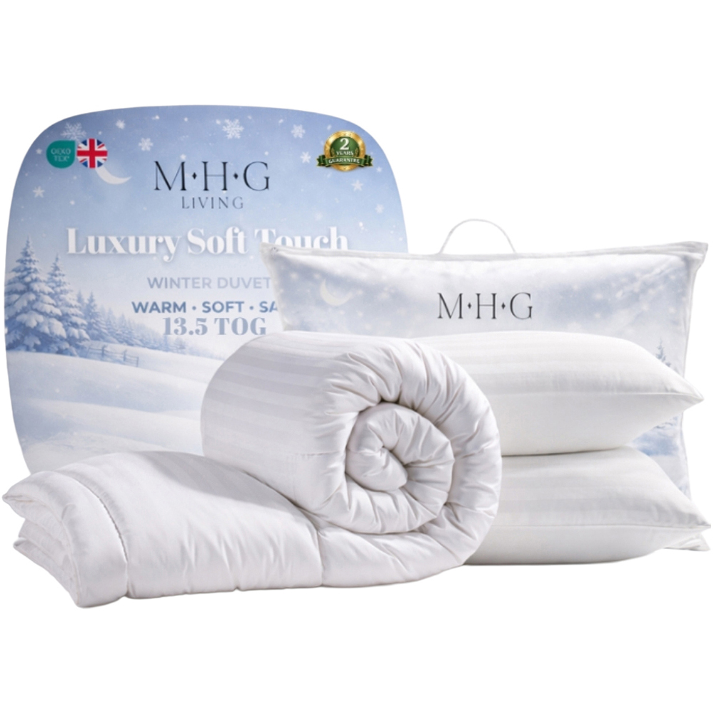 MHG Living Super King Size White Striped Winter Hollowfibre Duvet Set 13.5 Tog Image 1