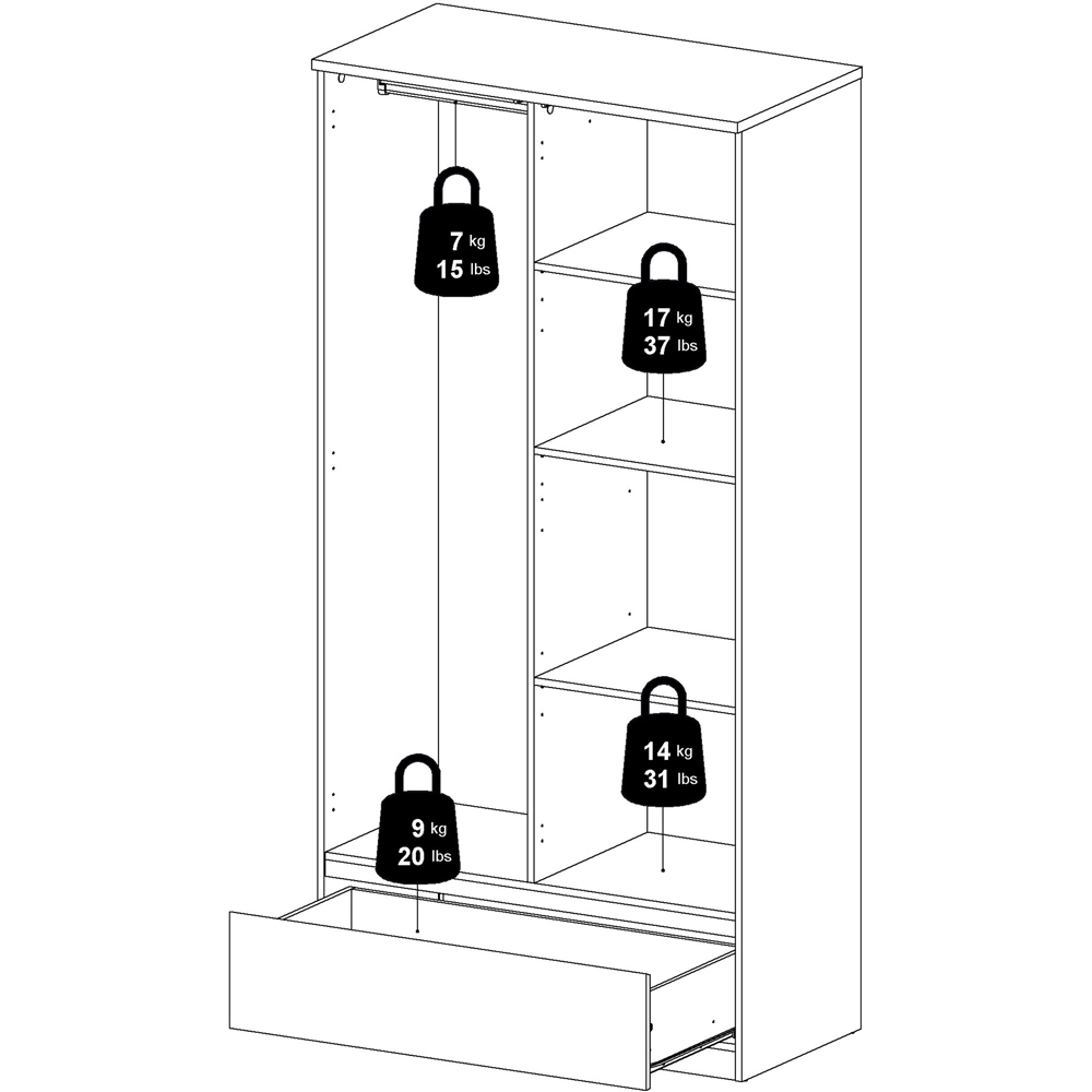 Florence 2 Door Single Drawer White High Gloss Wardrobe Image 7