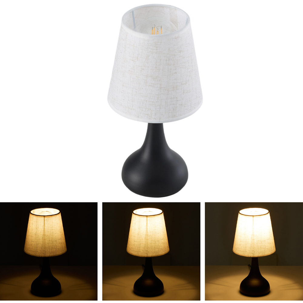 Living and Home Small Black and Ivory Linen Shade Iron Base E27 Table Lamp Image 7