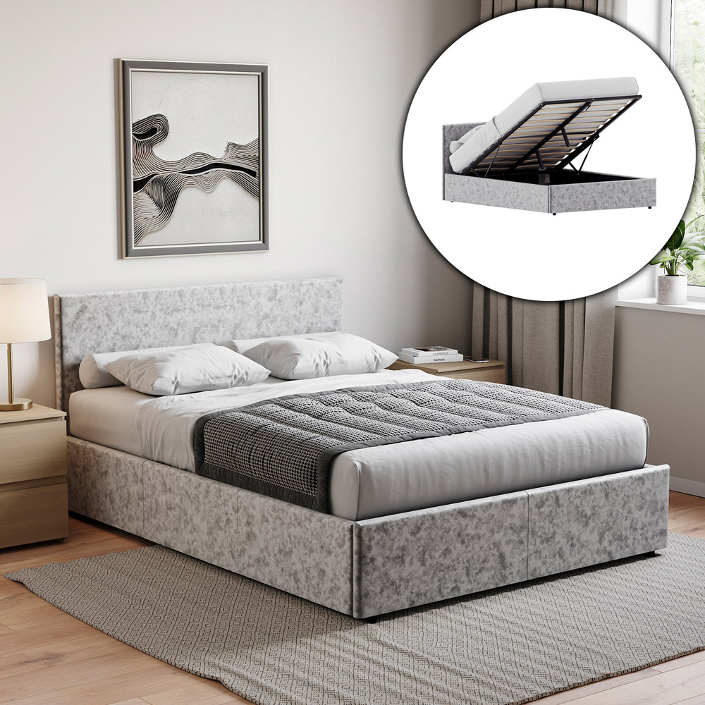 VIDA DESIGNS Veronica King Size Silver Velvet Ottoman Bed with Gel Memory Foam Mattress Image 5
