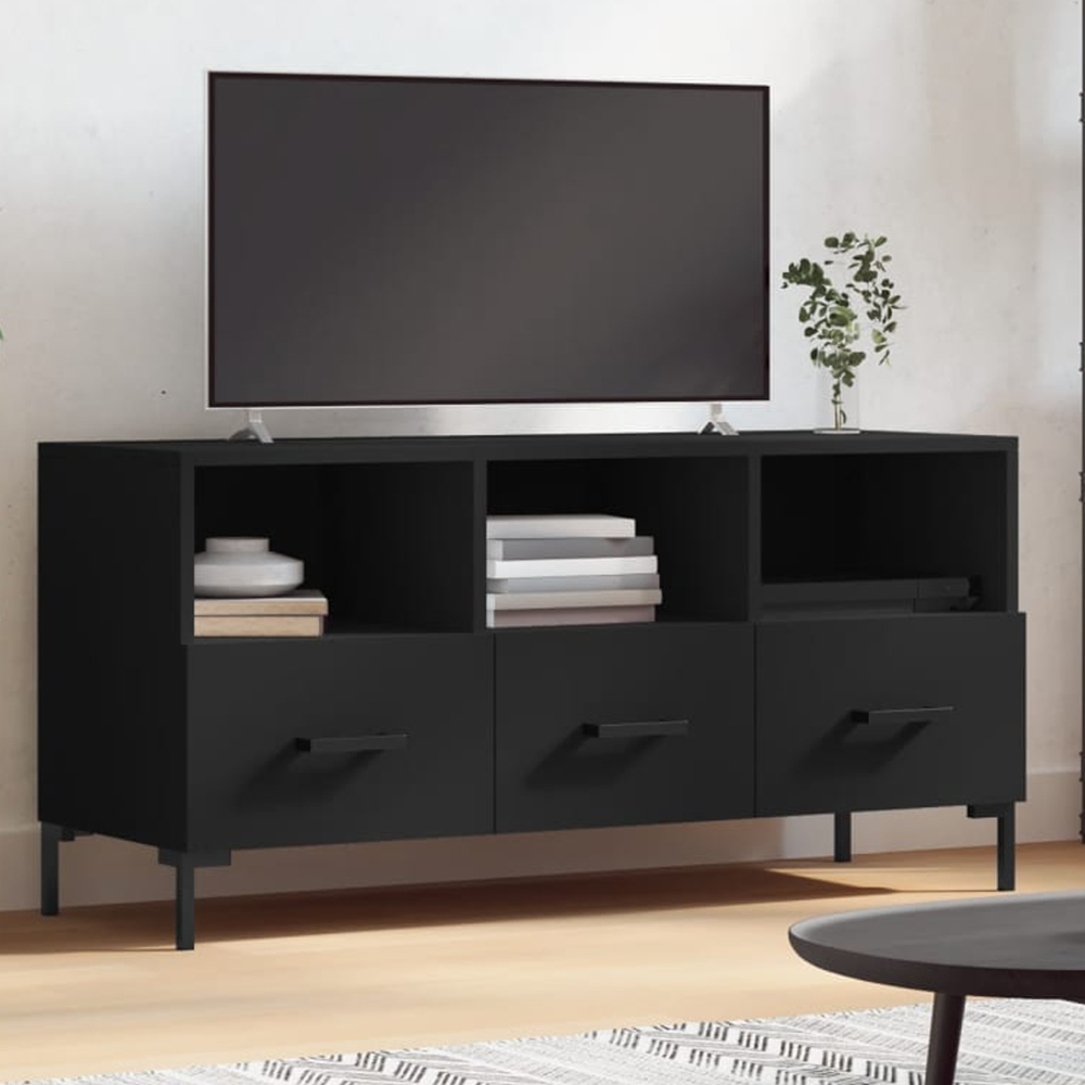 vidaXL 3 Drawer 3 Shelf Black TV Cabinet Image 1