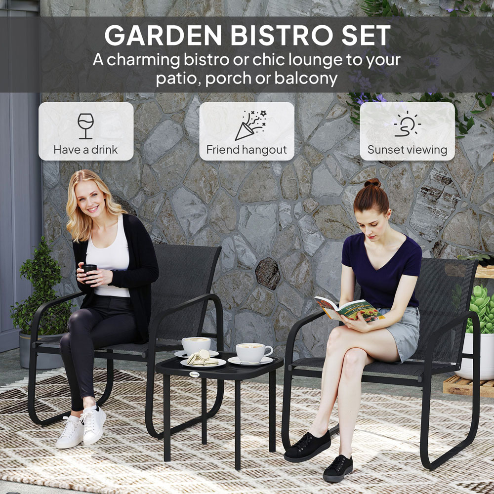 Outsunny 2 Seater Metal Bistro Set Black Image 7