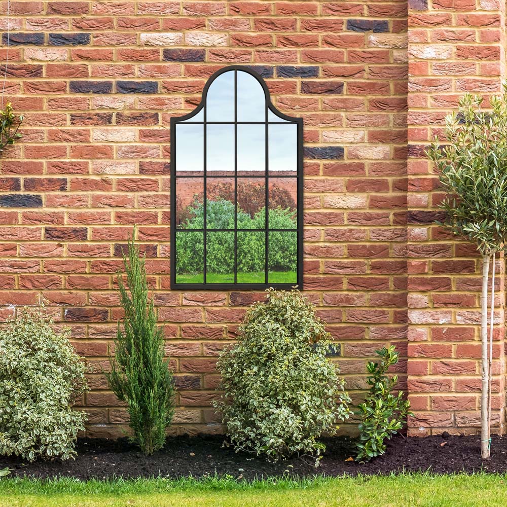 MirrorOutlet The Arcus Black Framed Arched Garden Wall Mirror 104 x 62cm Image 5