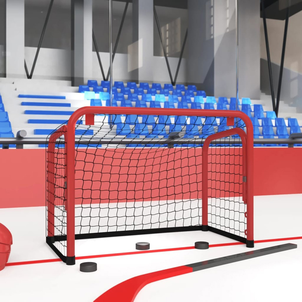 Walplus Red and Black Steel and Polyester Hockey Goal with Net Image 2
