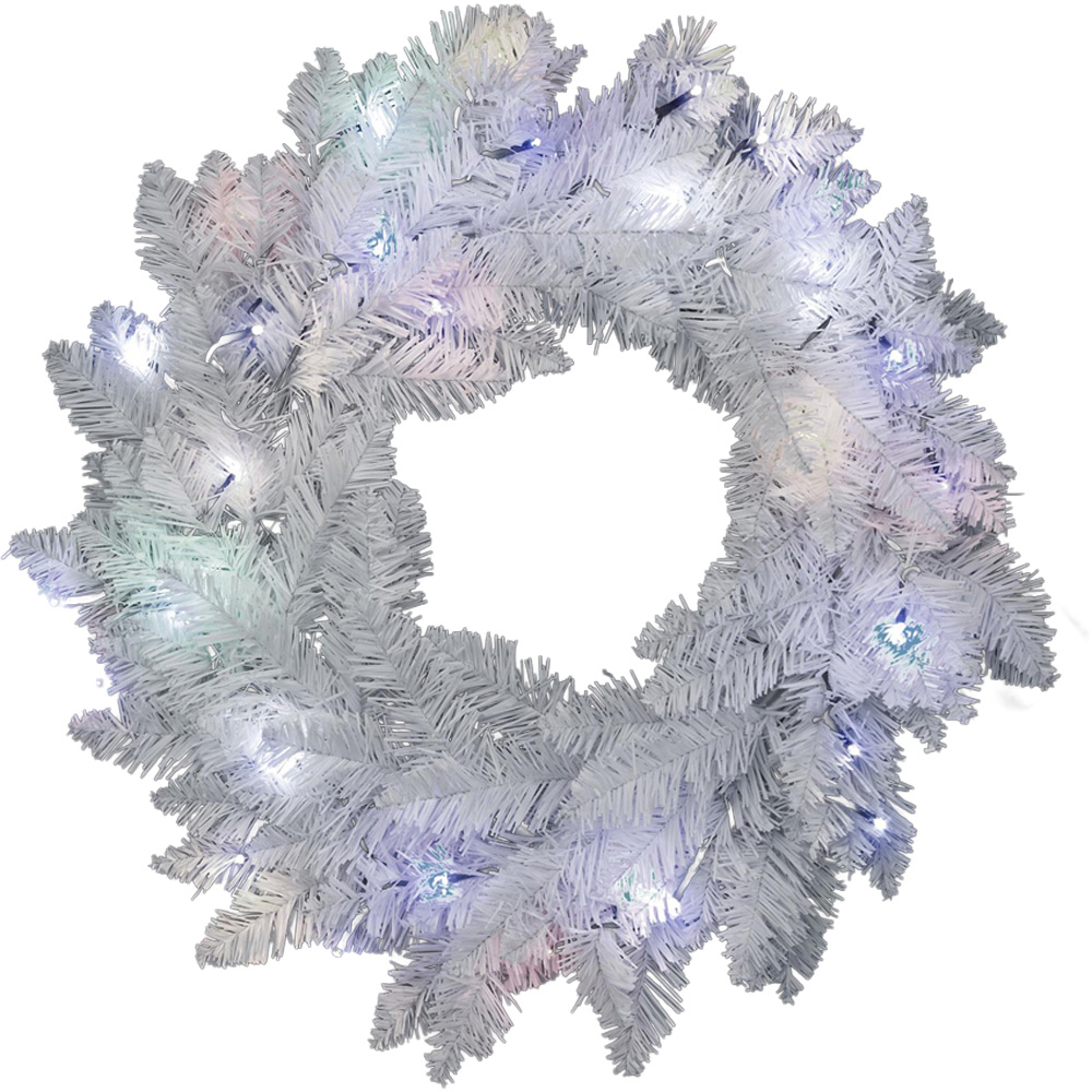 Shatchi Pre-Lit Cool White LED Imperial Pine White Wreath 55cm Image 1
