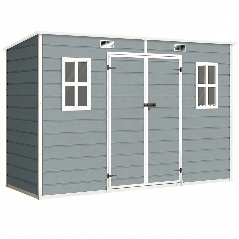 Outsunny 10 x 4ft Grey Pent Garden Shed with Built-In Floor Image 1