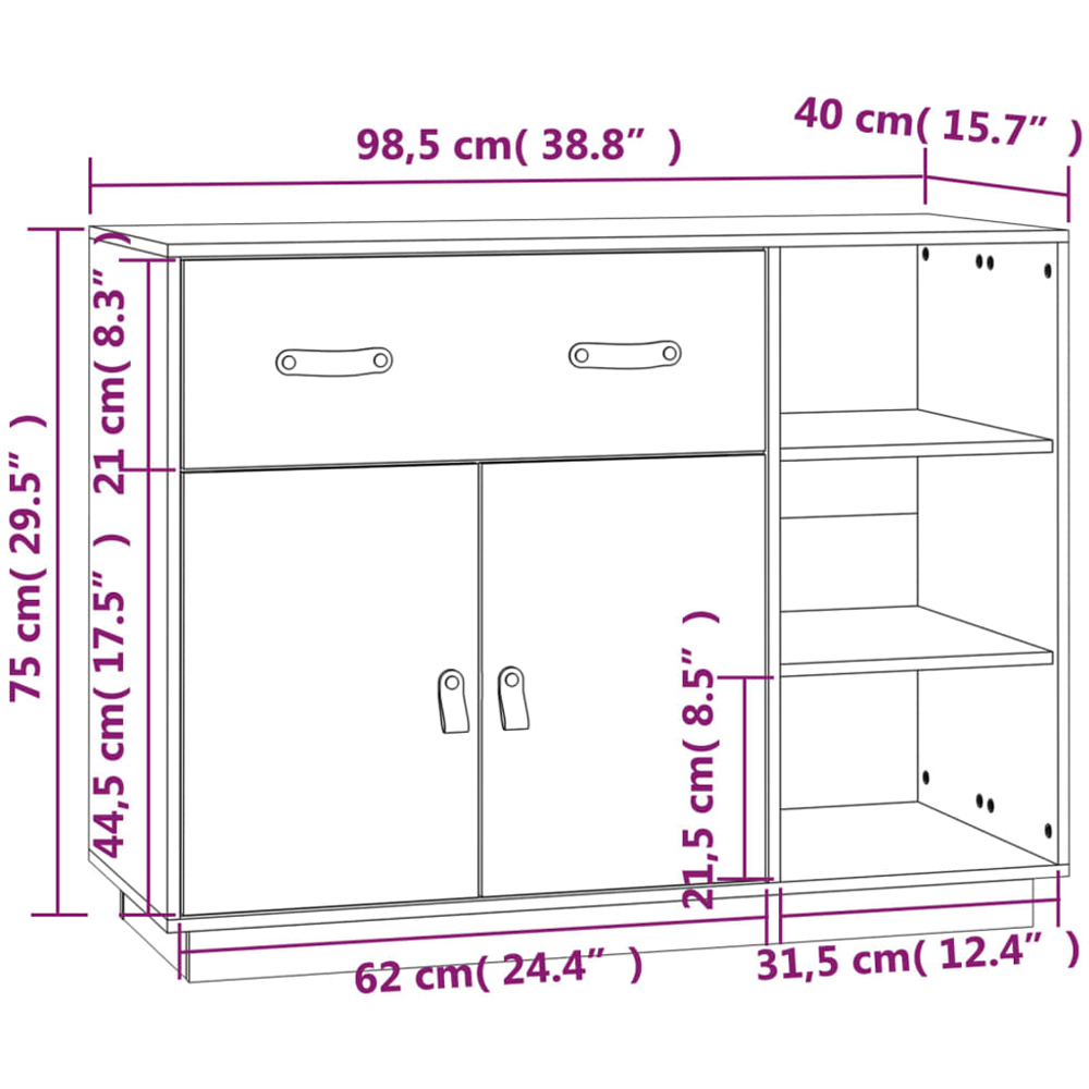 vidaXL 2 Door Single Drawer 3 Shelf Honey Brown Sideboard Image 9