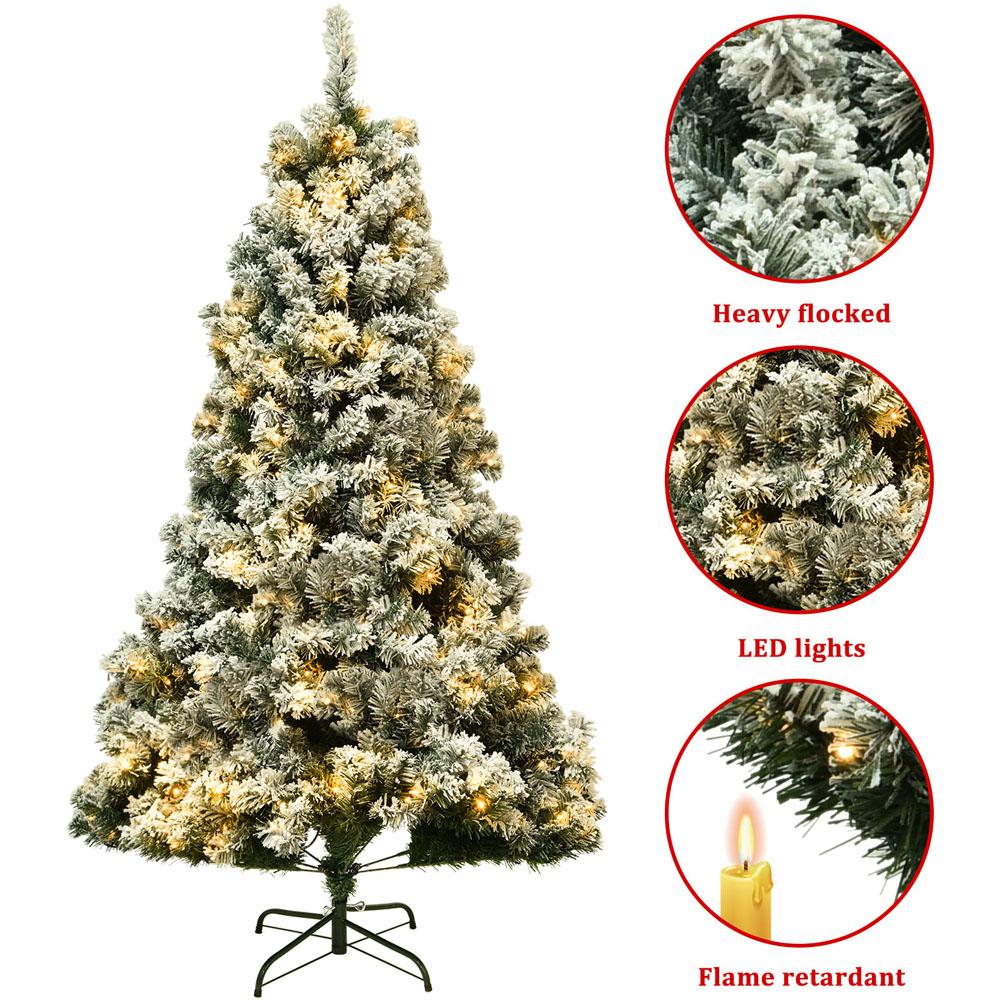 AMOS Warm White LED Flocking Snow Artificial Tree with Base 6ft Image 5