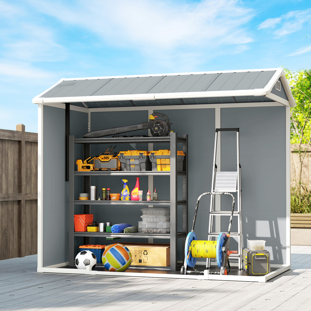 Outsunny 8 x 4ft Light Grey Apex Garden Shed with Built-In Floor Image 7