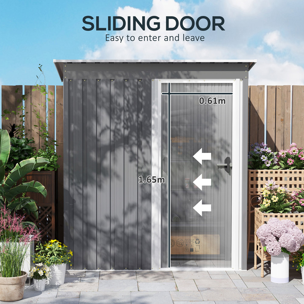 Outsunny 5 x 2.5ft Grey Sloped Roof Garden Storage Shed with Sliding Door Image 7
