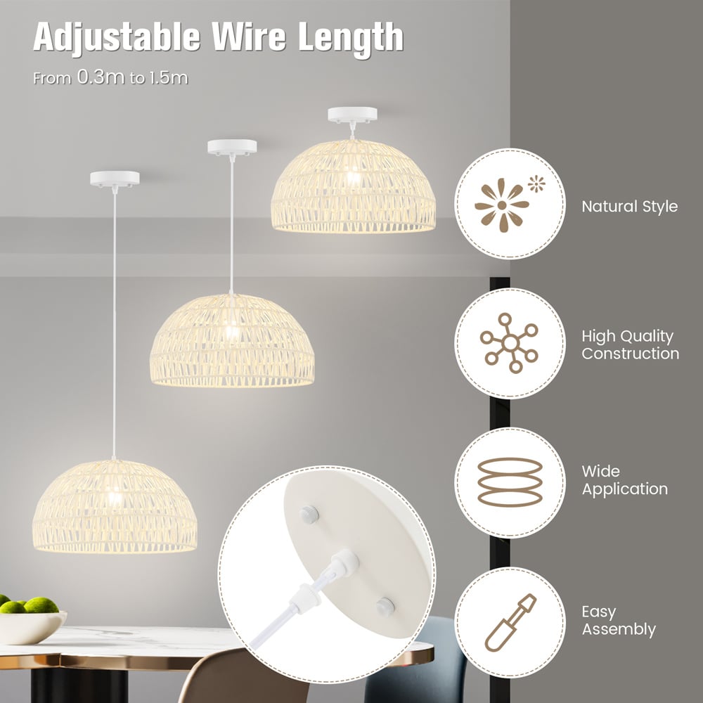 Costway Beige Dome Paper Ceiling Pendant Light Image 7