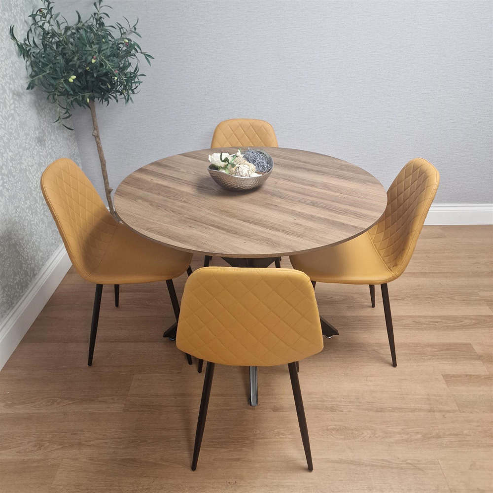 Kosy Koala 4 Seater Wood Effect Leather Round Dining Set Mustard Image 6