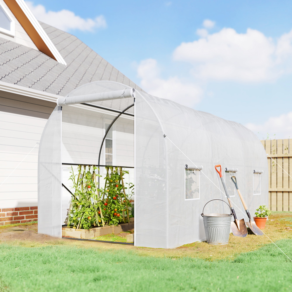 Outsunny White Steel Frame 6.5 x 11.5ft Walk In Polytunnel Greenhouse Image 2