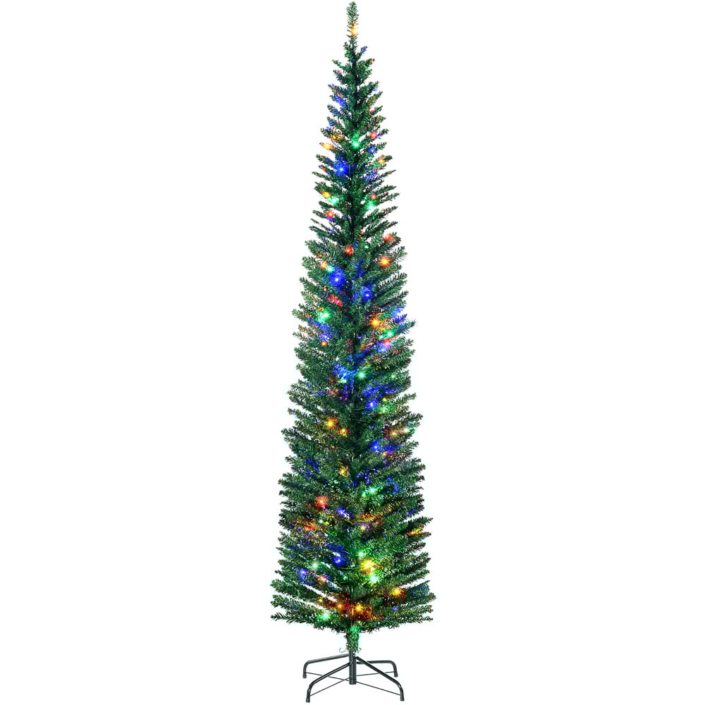 Everglow Colourful LED Pre-Lit Green Pencil Shape Artificial Christmas Tree 7.5ft Image 1