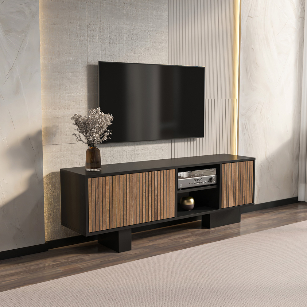Decorotika Monaco 2 Door 2 Shelf Black Alina TV Unit Image 7