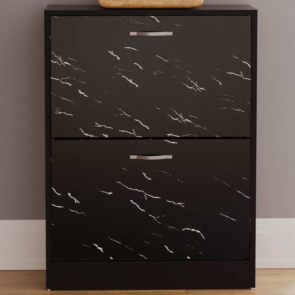 Vida Designs 2 Drawer Black Marble Shoe Cabinet Image 1