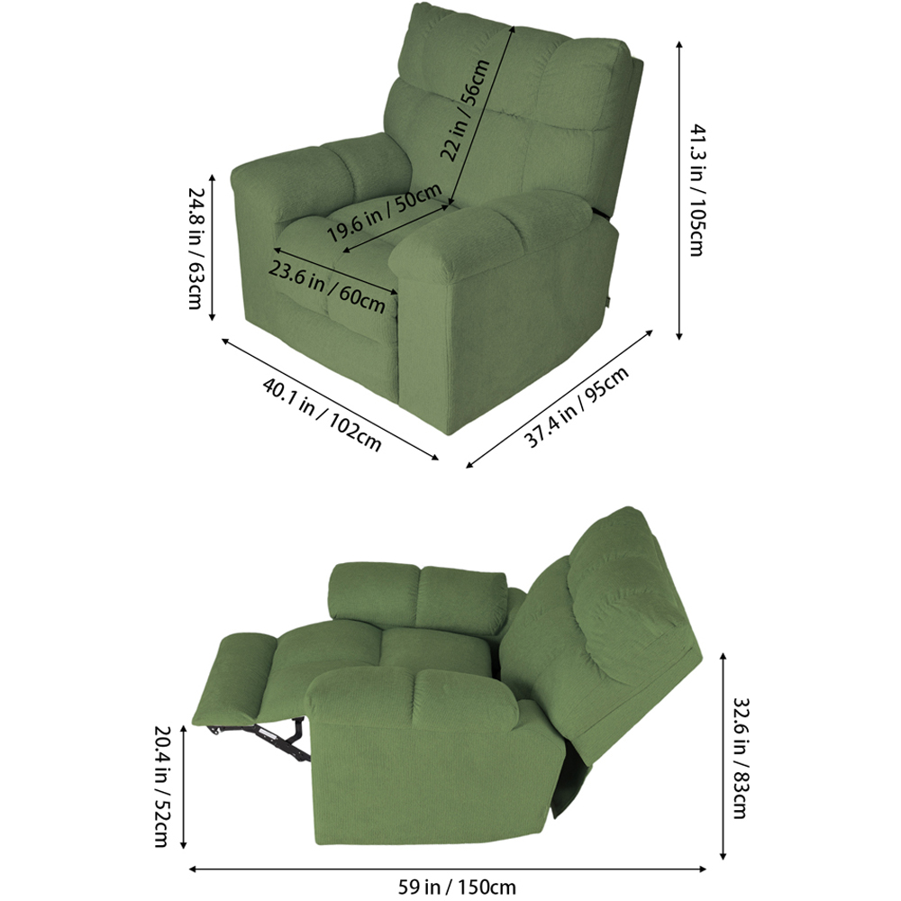 Living and Home Green Chenille Electric Swivel Recliner Chair with USB Charging Image 9