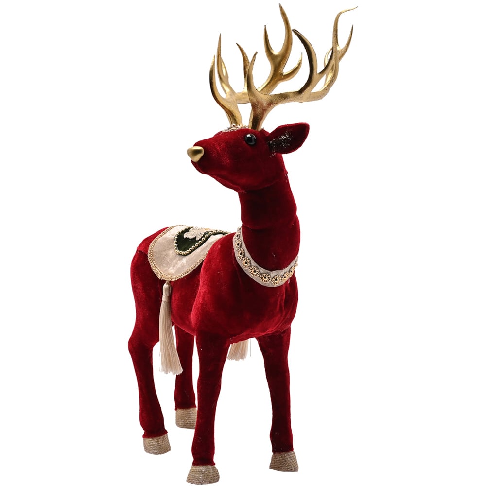 The Seasonal Gift Co Regal Tidings Red Velvet Standing Deer 40cm Image 2