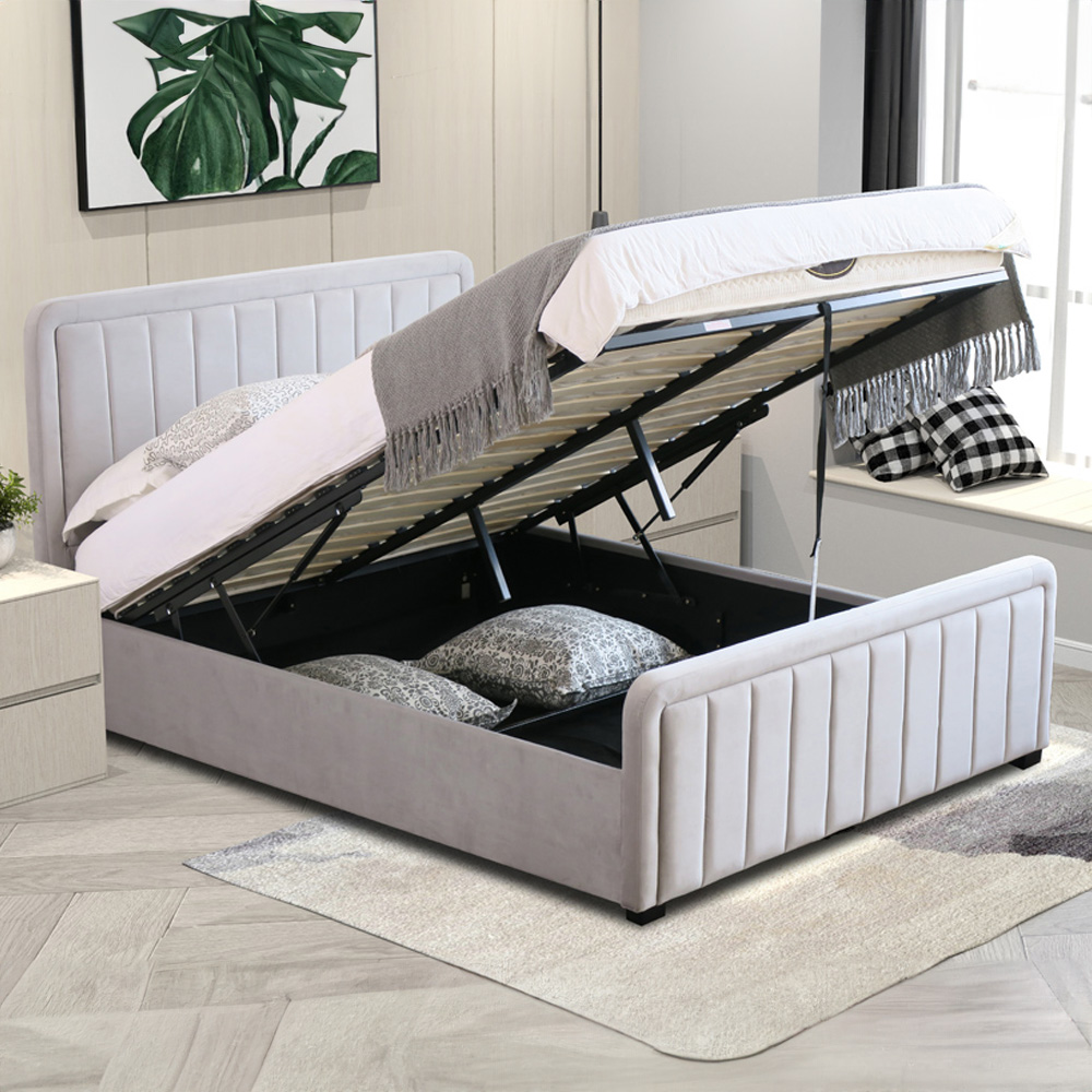 Brooklyn King Size Light Grey Brushed Velvet Ottoman Bed Frame Image 3