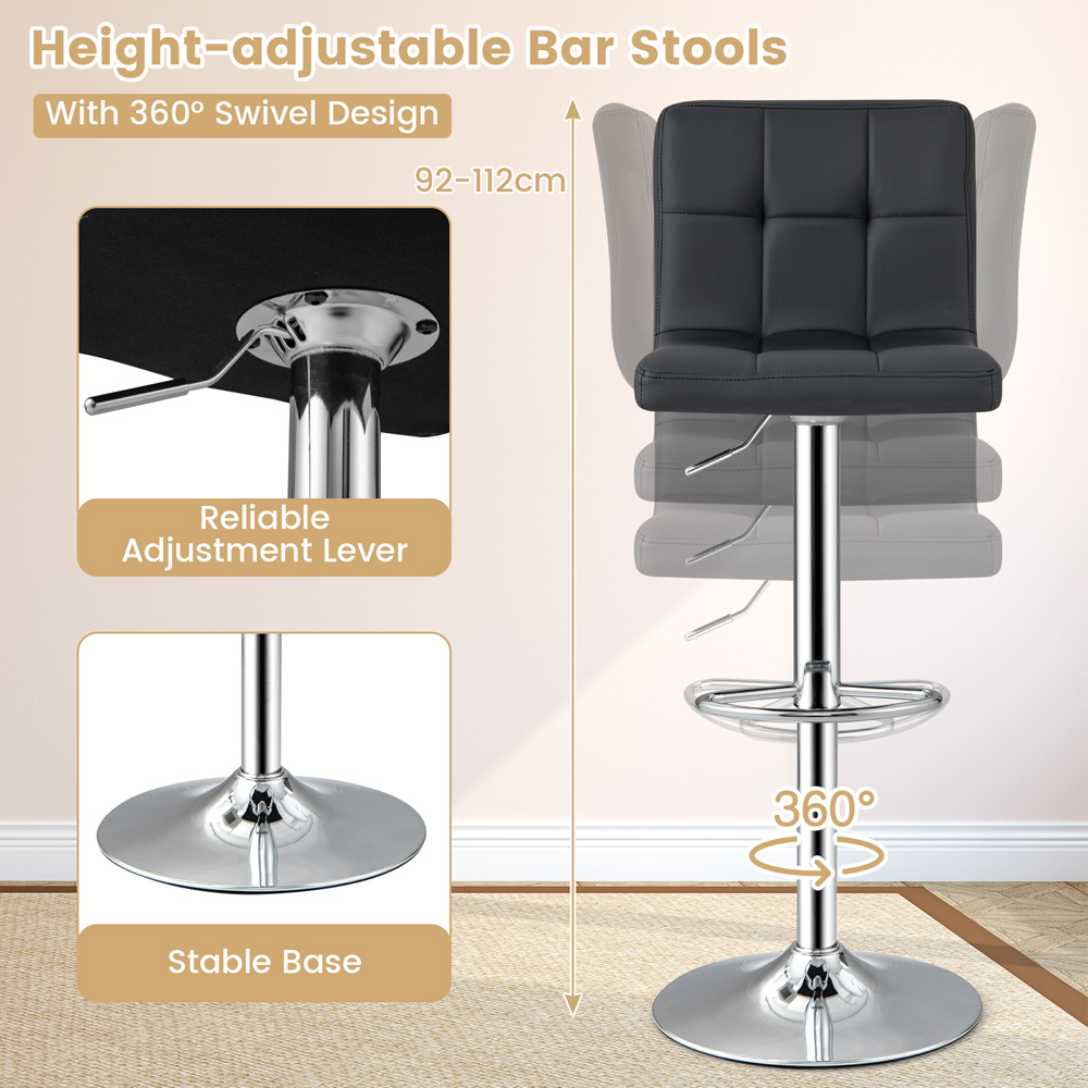 Costway Black PU Leather Bar Stool Set of 2 Image 8