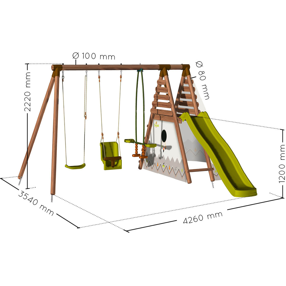 Soulet Camelia Kids Wooden Double Swing Set with Slide Image 9