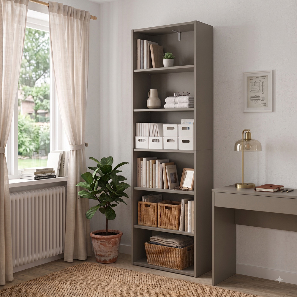 Shefa Line 6 Shelf Grey Tall Slim Bookcase Image 3