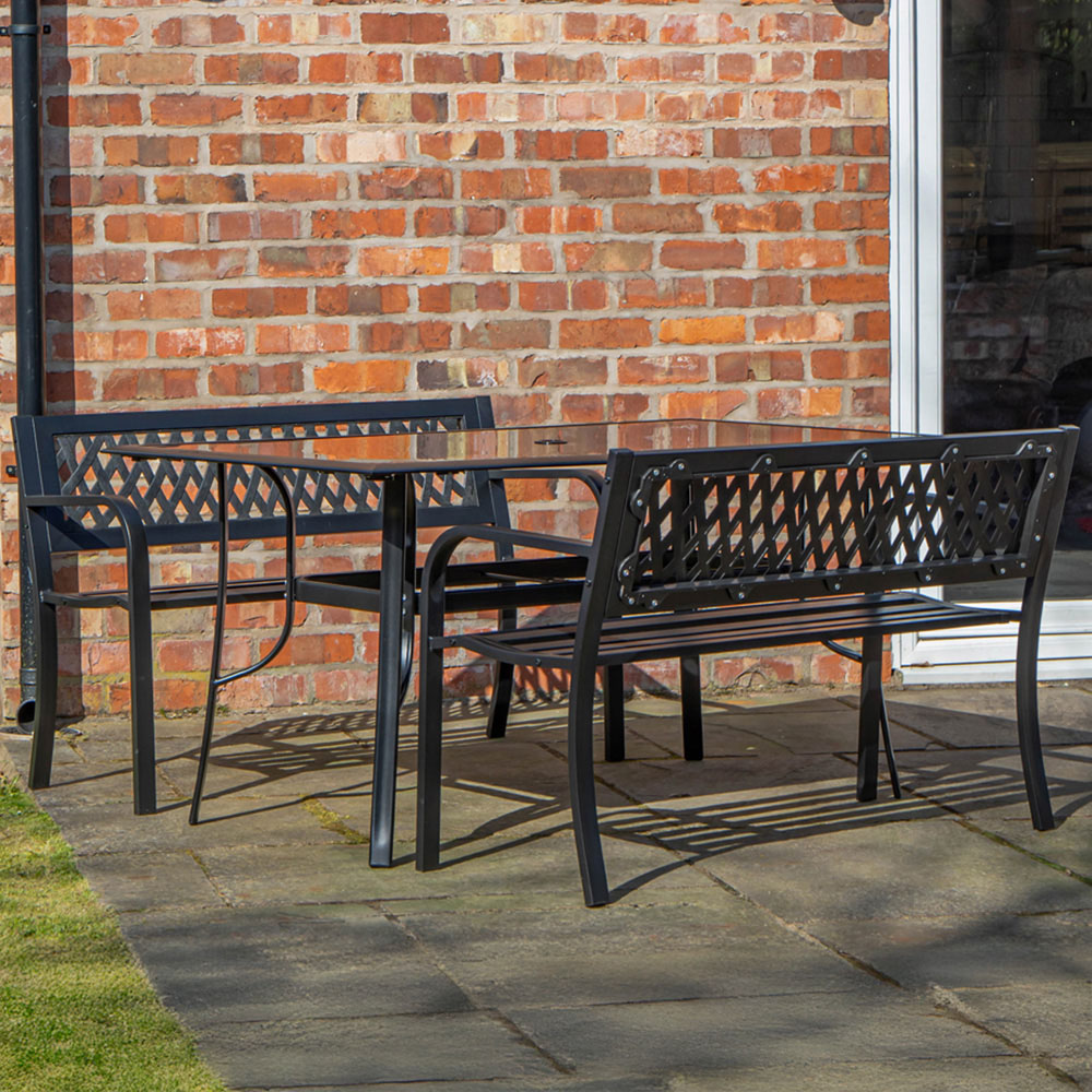 Samuel Alexander 4 Seater Glass Top Garden Dining Table with Bench Image 1