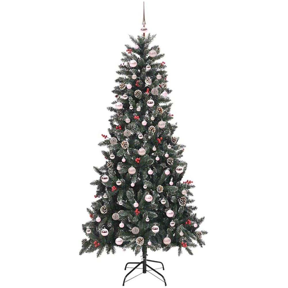 vidaXL Pre-Lit Pink Baubles and Pinecones Green Artificial Snow Tipped Christmas Tree 8ft Image 4