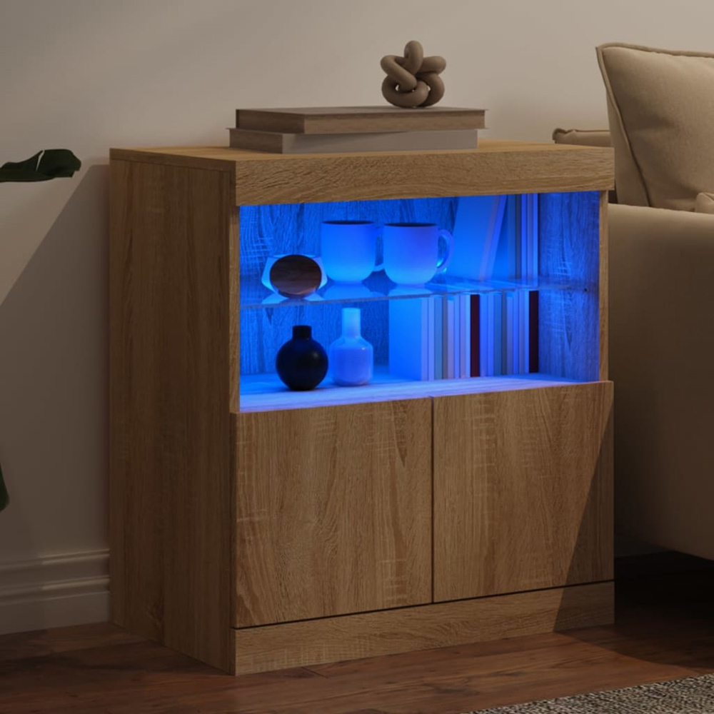 vidaXL 2 Door 2 Shelf Sonoma Oak LED Sideboard Image 9