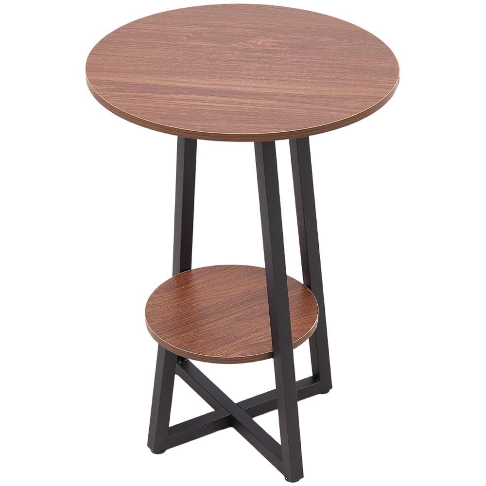 Living and Home 2-Tier Walnut Round Wooden Coffee Side Table Image 2