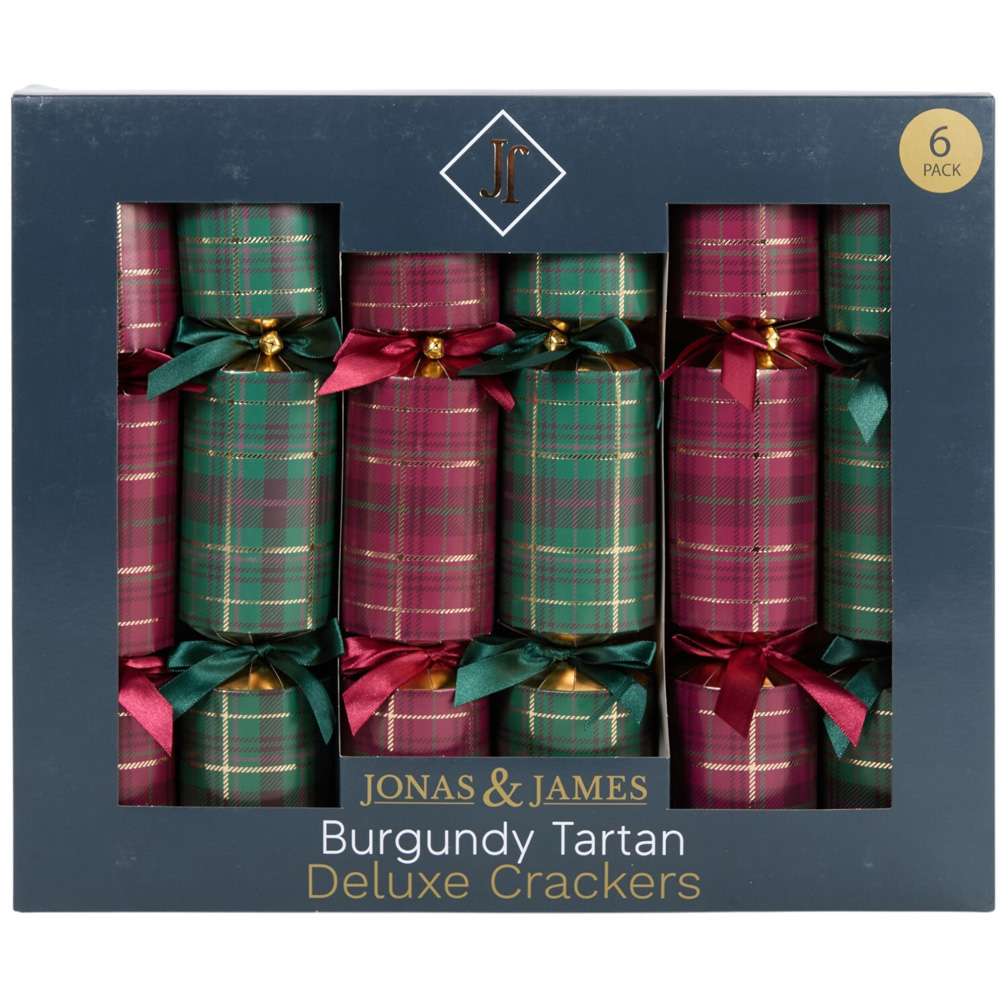 Pack of 6 Burgundy Tartan Deluxe Crackers Image 1