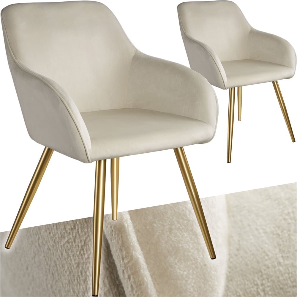 tectake Marilyn Set of 2 Cream and Gold Velvet Look Padded Accent Chairs Image 2