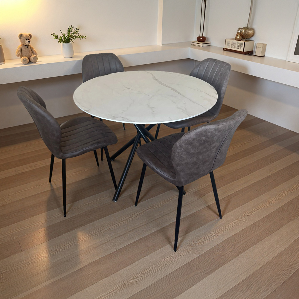 Indoor Living Seattle 4 Seater Grey Jaydn Leather Dining Table Set Image 8
