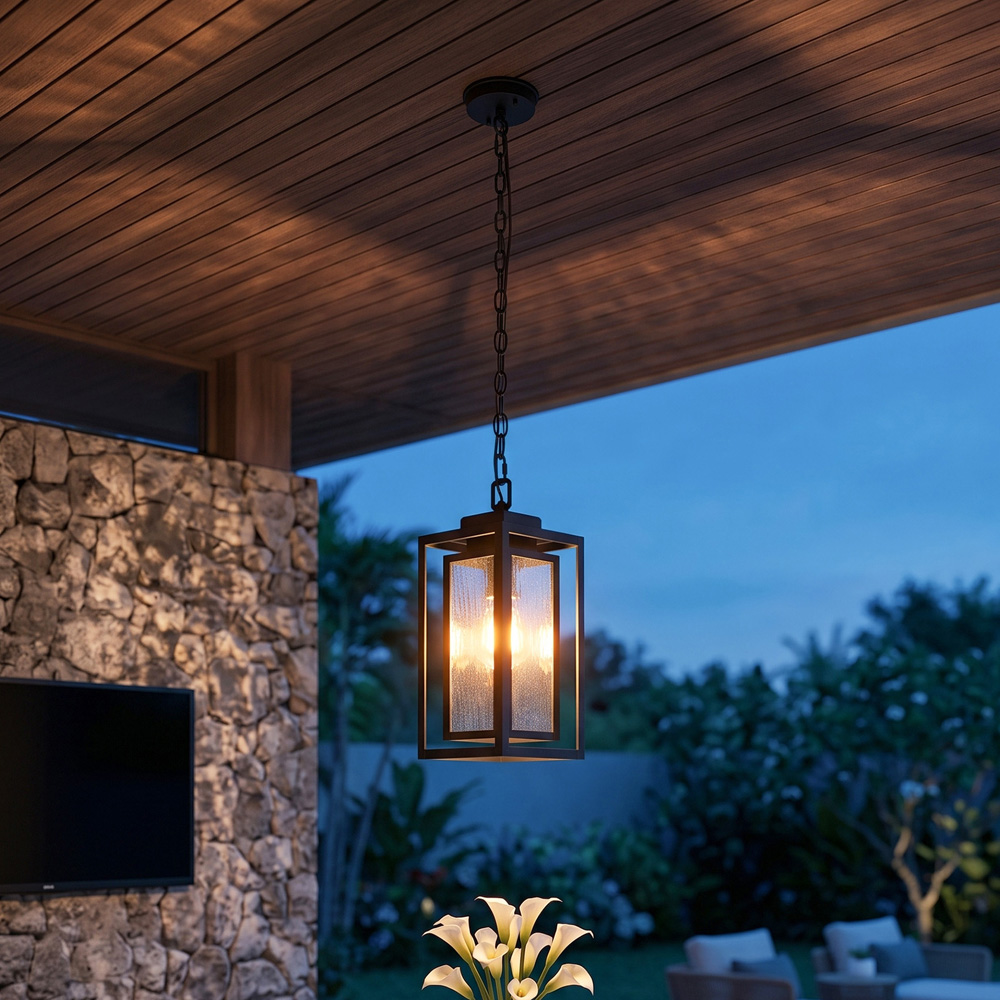 Living and Home Glass Shade Outdoor Pendant Light with Adjustable Height Image 5