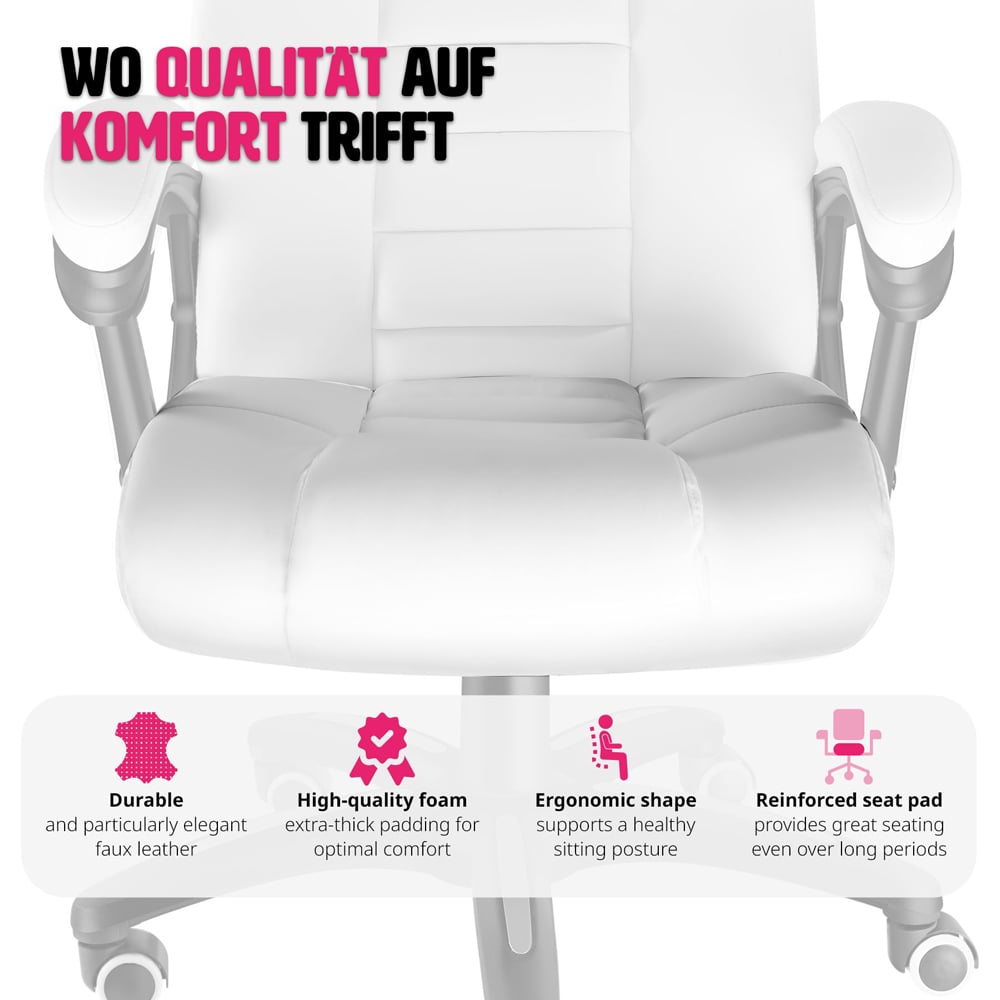 tectake White Office Chair with Padded Armrests Image 8